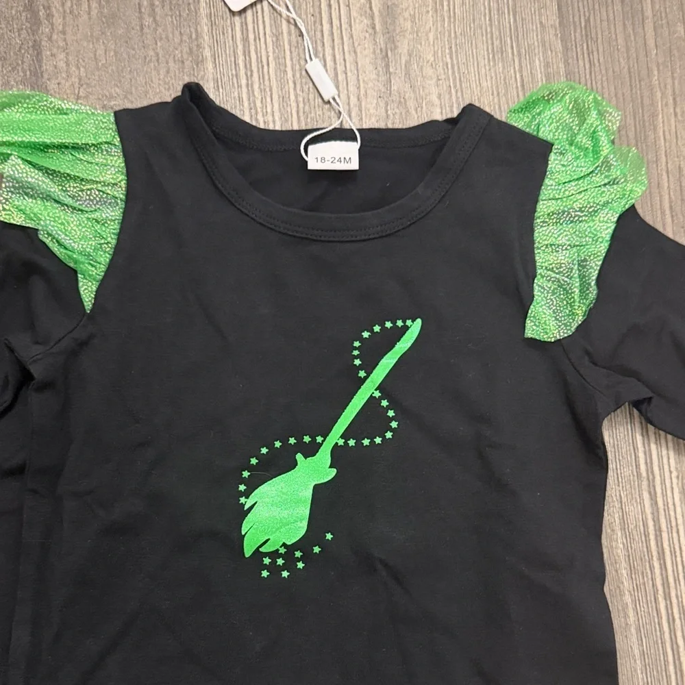 Wicked Elphaba Girls Shirt and Skirt Witch Costume with Green/Black Tutu 18-24